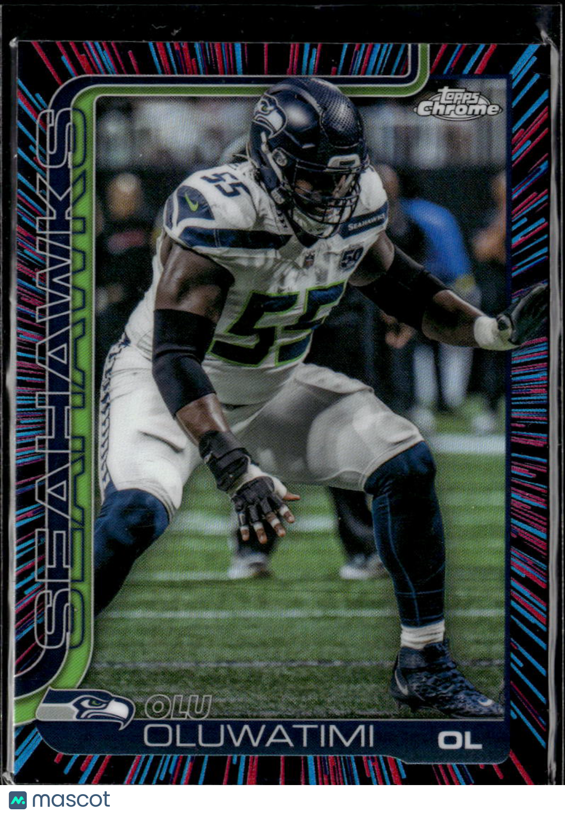 Olu Oluwatimi 2025 Topps Chrome Neon Pulse Refractor Seattle Seahawks