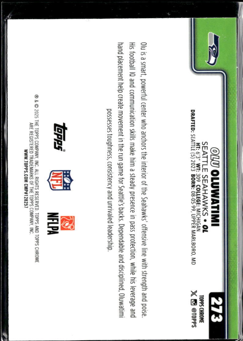 Olu Oluwatimi 2025 Topps Chrome Neon Pulse Refractor Seattle Seahawks