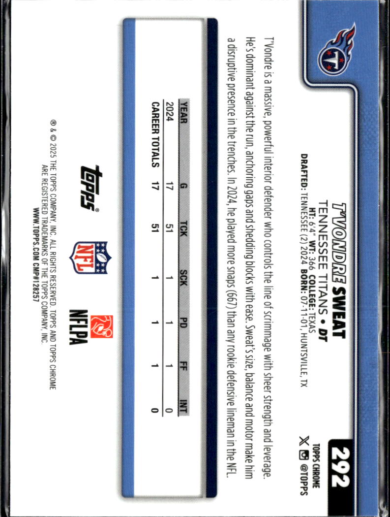 T'Vondre Sweat 2025 Topps Chrome Neon Pulse Refractor Tennessee Titans