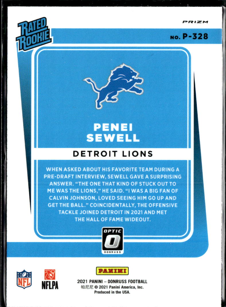 Penei Sewell 2021 Optic Red Green Rated Rookie RC Detroit Lions