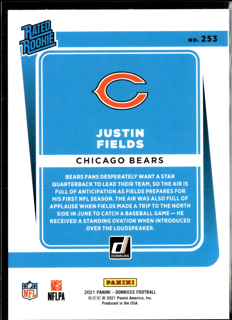 Justin Fields 2021 Donruss Rated Rookie Blue Press Proof RC Chicago Bears