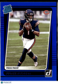 Justin Fields 2021 Donruss Rated Rookie Blue Press Proof RC Chicago Bears
