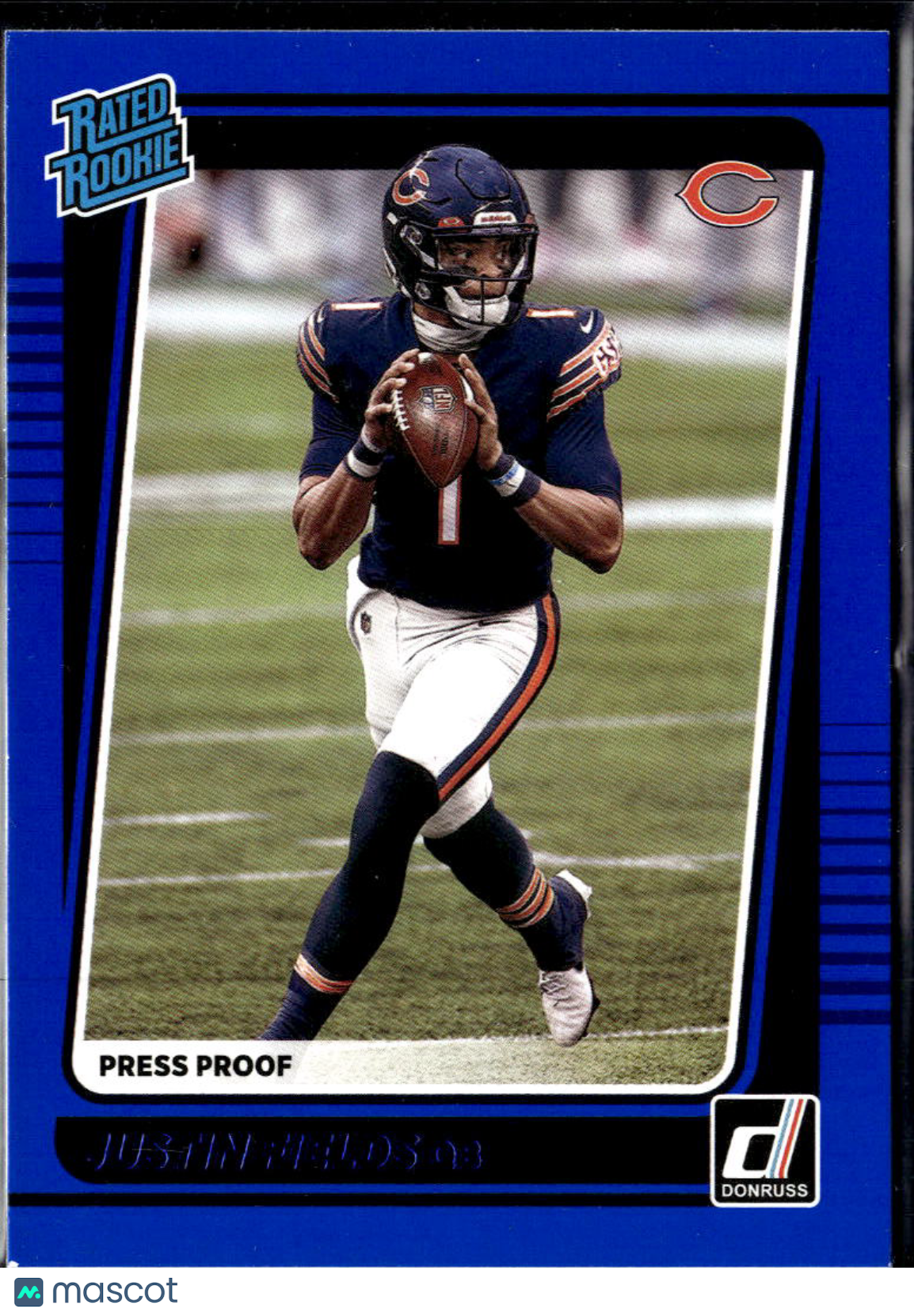 Justin Fields 2021 Donruss Rated Rookie Blue Press Proof RC Chicago Bears