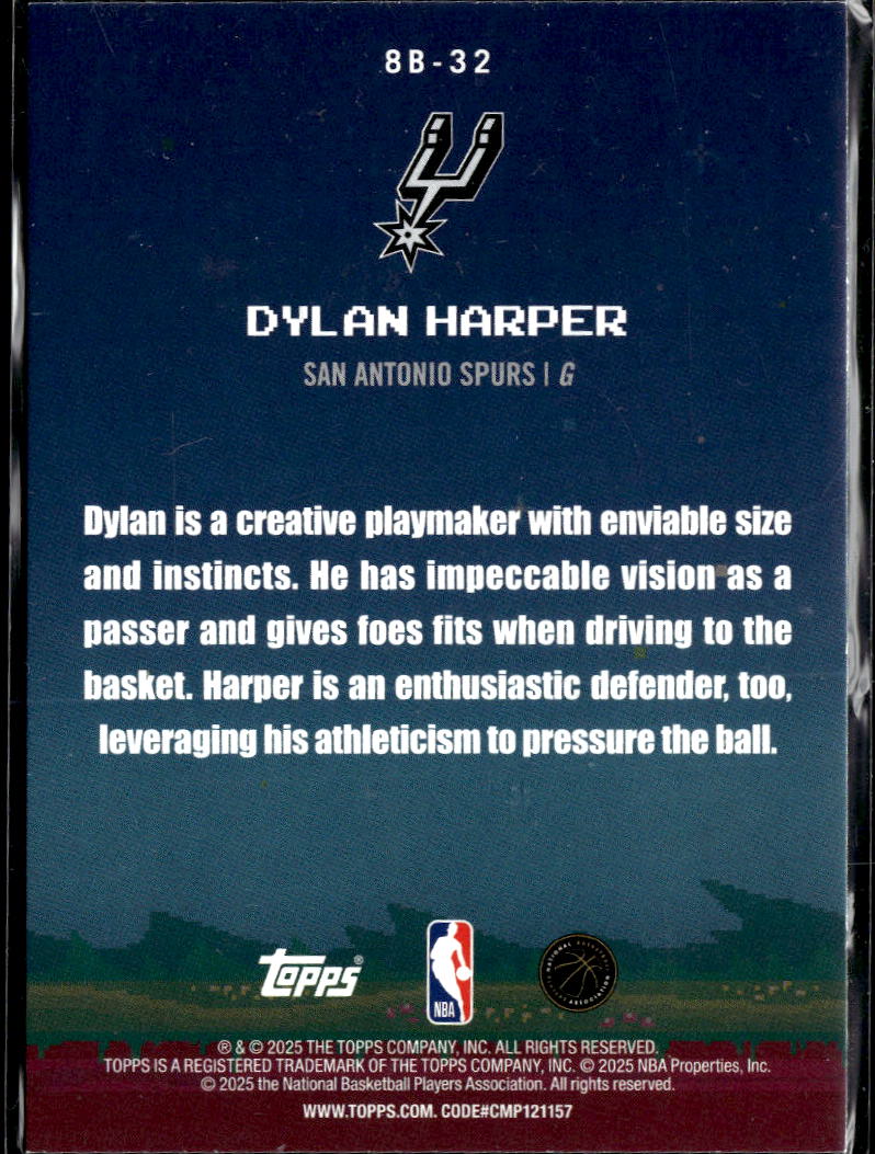 Dylan Harper 2025 Topps 8-Bit Ballers Rookie RC San Antonio Spurs
