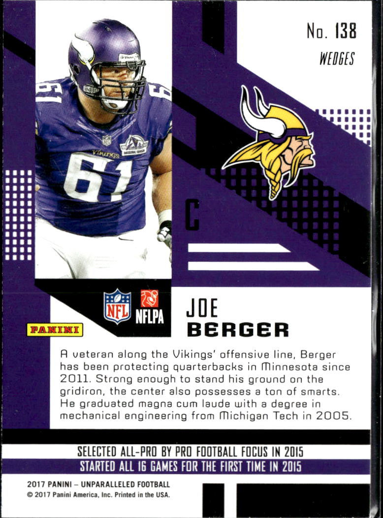 Joe Berger 2017 Unparalleled RC Rookie Pink Wedges Minnesota Vikings
