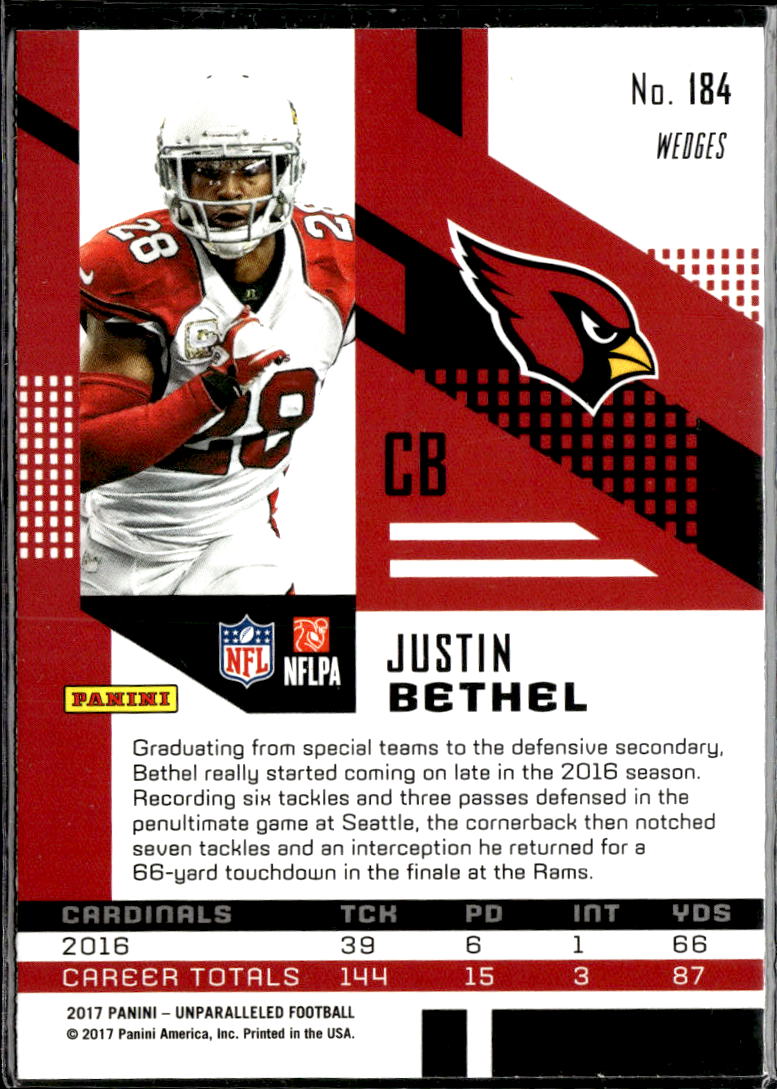 Justin Bethel 2017 Unparalleled RC Pink Wedges Arizona Cardinals
