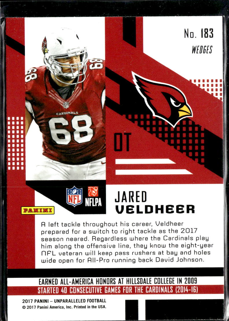 Jared Veldheer 2017 Unparalleled RC Pink Wedges Arizona Cardinals