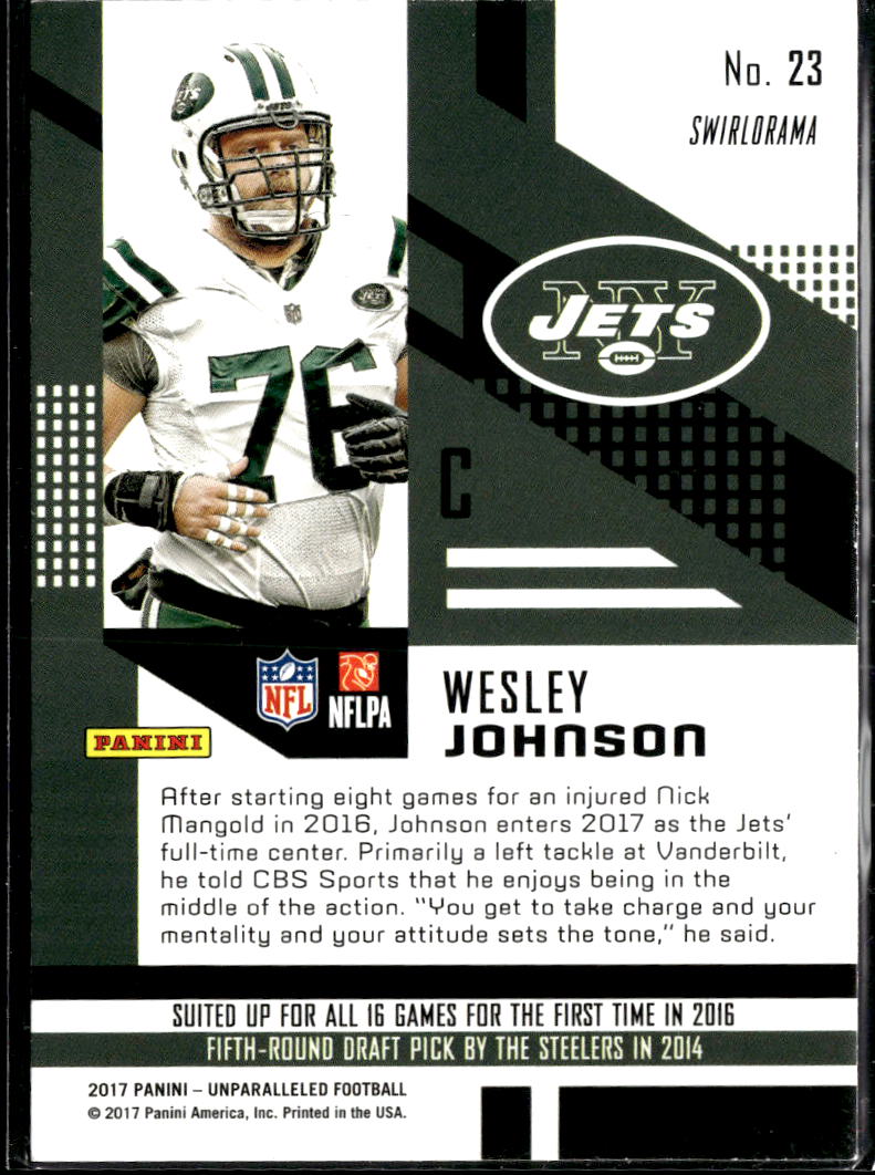 Wesley Johnson 2017 Unparalleled Pink Swirlorama Rookie RC New York Jets