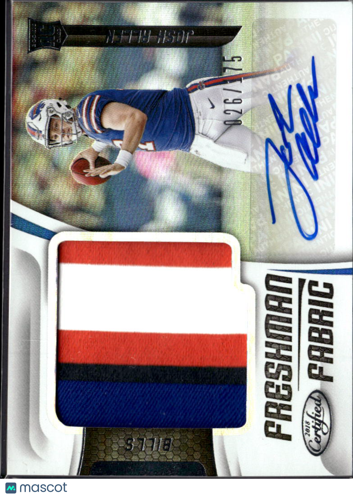 Josh Allen 2018 Certified Auto Autograph Patch RC 26/175 Buffalo Bills