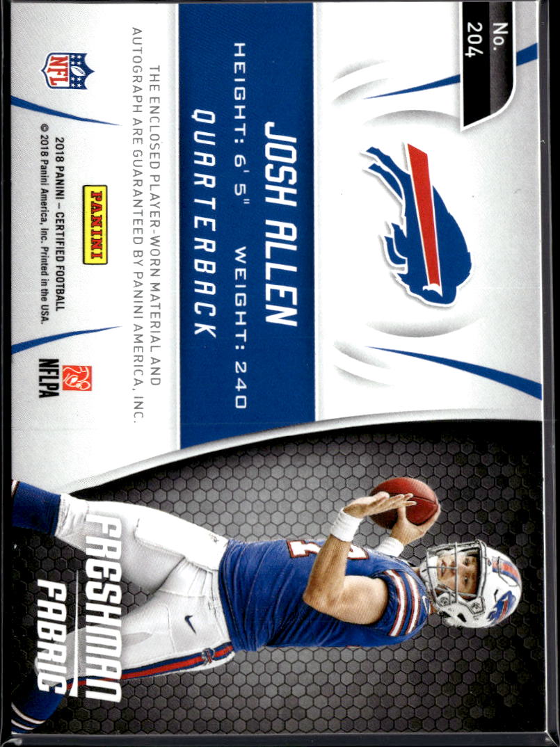 Josh Allen 2018 Certified Auto Autograph Patch RC 26/175 Buffalo Bills
