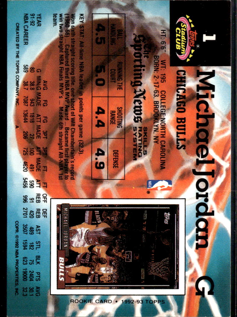 Michael Jordan 1992 Topps Stadium Club #1 Chicago Bulls