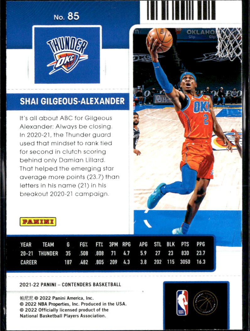 Shai Gilgeous-Alexander 2021-22 Contenders Crakced Ice Oklahoma City Thunder