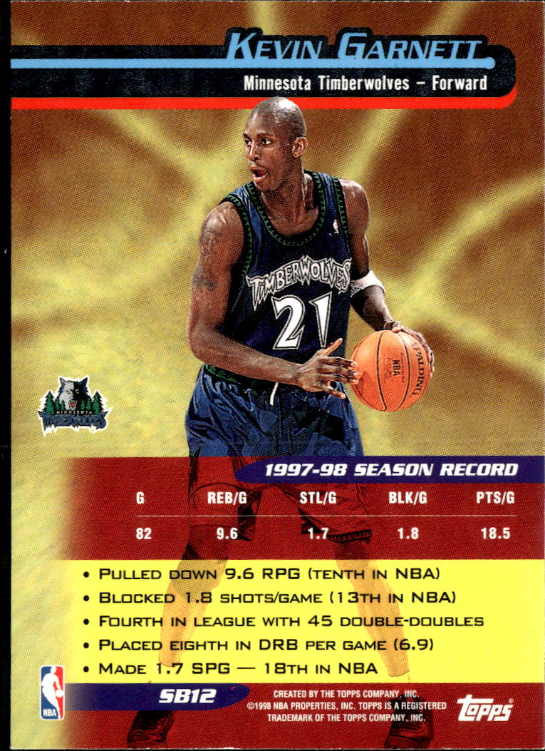 Kevin Garnett 1998 Topps Soarers #SB12 Minnesota Timberwolves