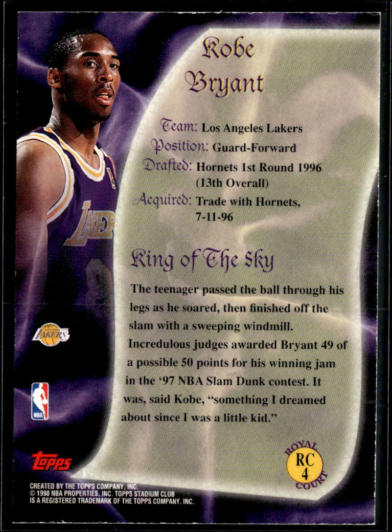 Kobe Bryant 1998 Topps Stadium Club Royal Court King in the Sky LA Lakers