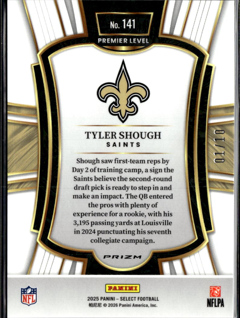 Tyler Shough 2025 Select GOLD Disco Prizm Rookie RC 1/10 New Orleans Saints