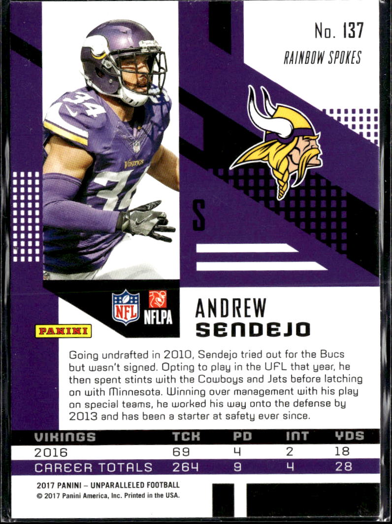 Andrew Sendejo 2017 Unparalleled RC Rainbow Spokes Minnesota Vikings