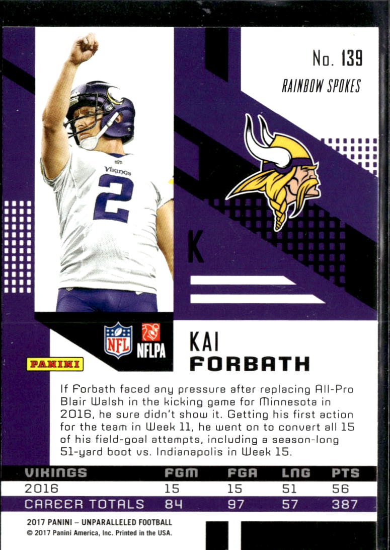 Kai Forbath 2017 Unparalleled RC Rainbow Spokes Minnesota Vikings