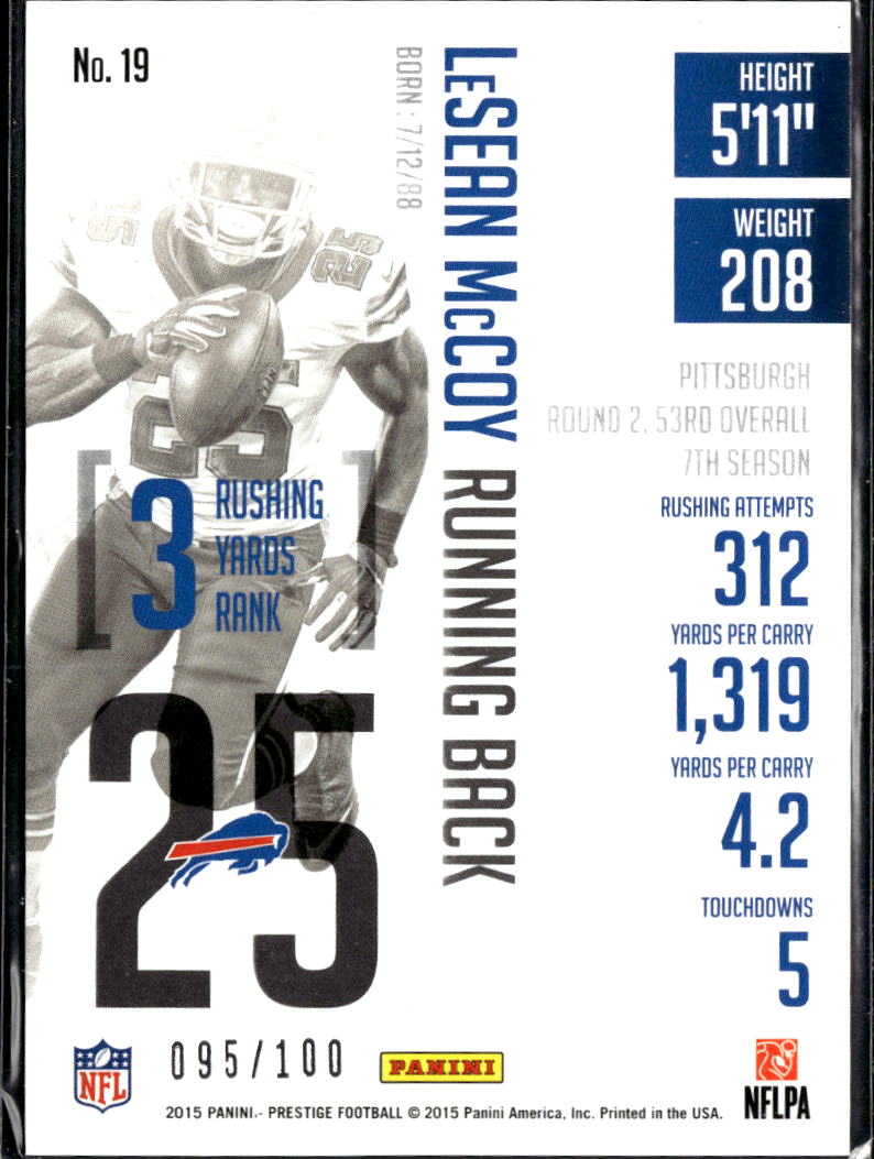 LeSean McCoy 2015 Panini Prestige Extra Points /100 Buffalo Bills