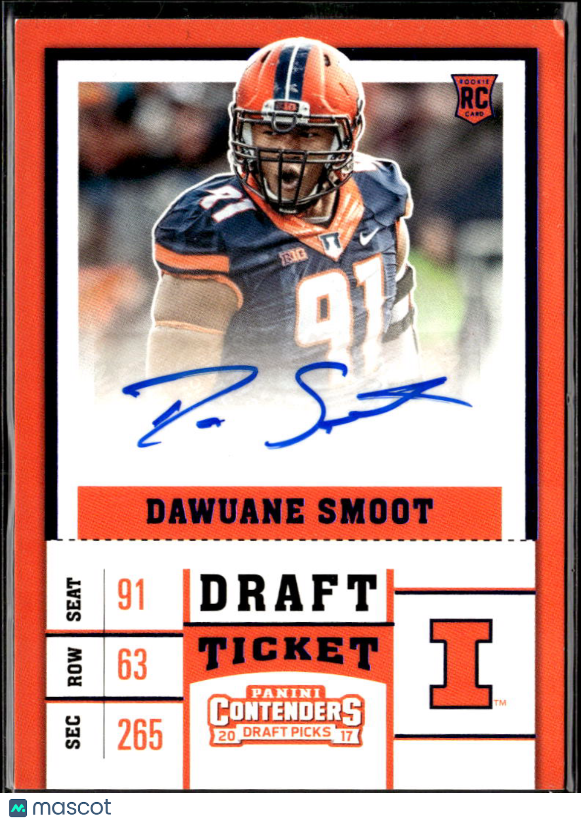 Dawuane Smoot 2017 Contenders Auto Autograph RC Illinois Fighting Illini