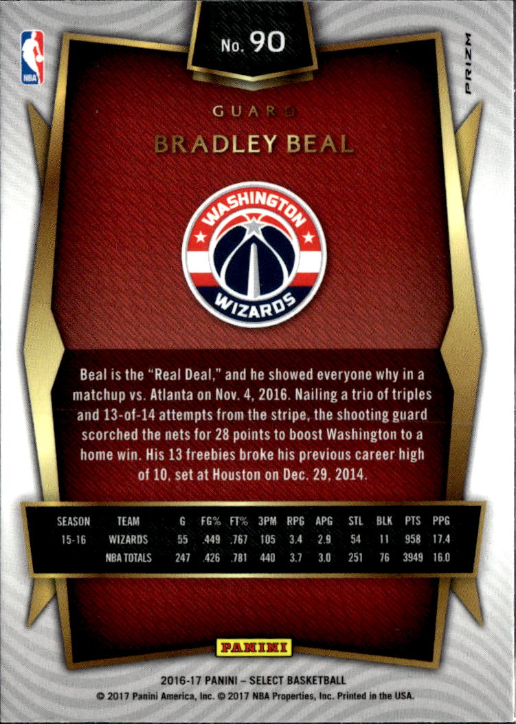 Bradley Beal 2016-17 Select Silver Prizm Washington Wizards