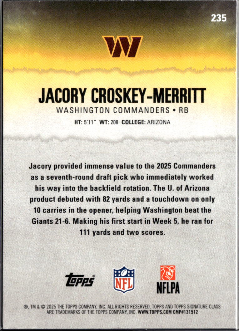 Jacory Croskey-Merritt 2025 Topps Signature Class RC /250 Washington Commanders