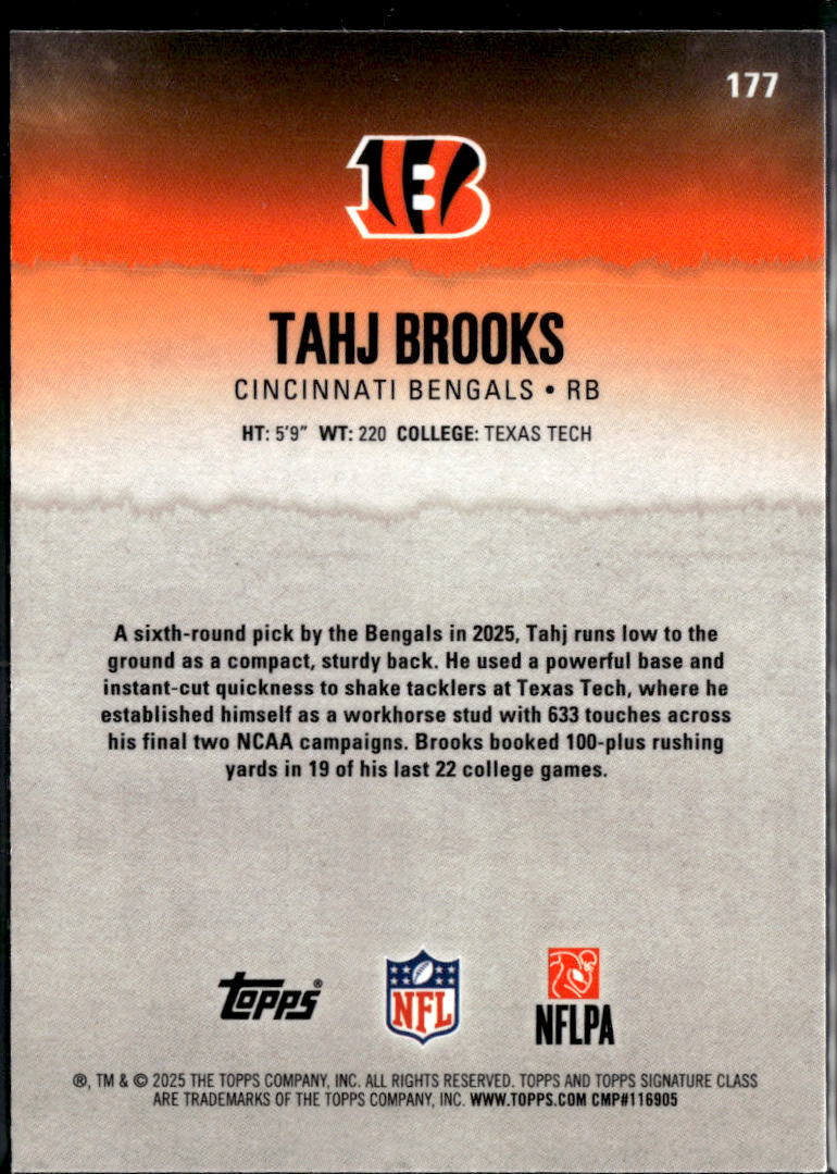 Tahj Brooks 2025 Topps Signature Class RC /250 Cincinnati Bengals