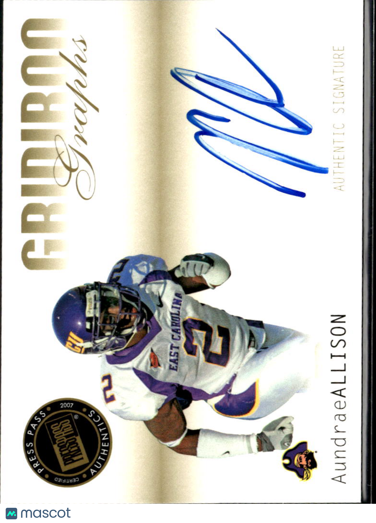 Aundrae Allison 2007 Press Pass Auto Autograph RC East Carolina Pirates