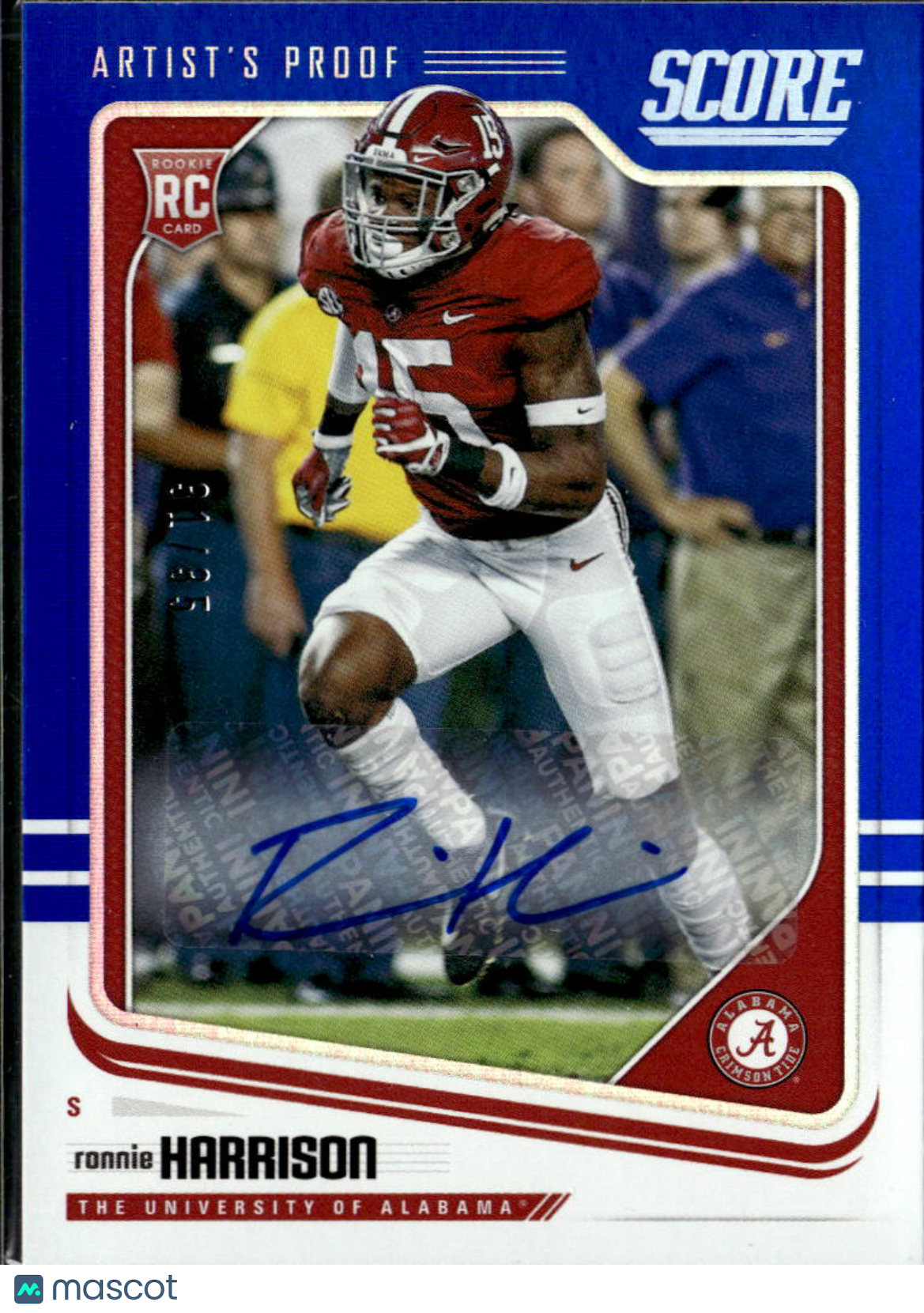 Ronnie Harrison 2018 Score Auto Autograph Artist's Proof RC 31/85 Alabama