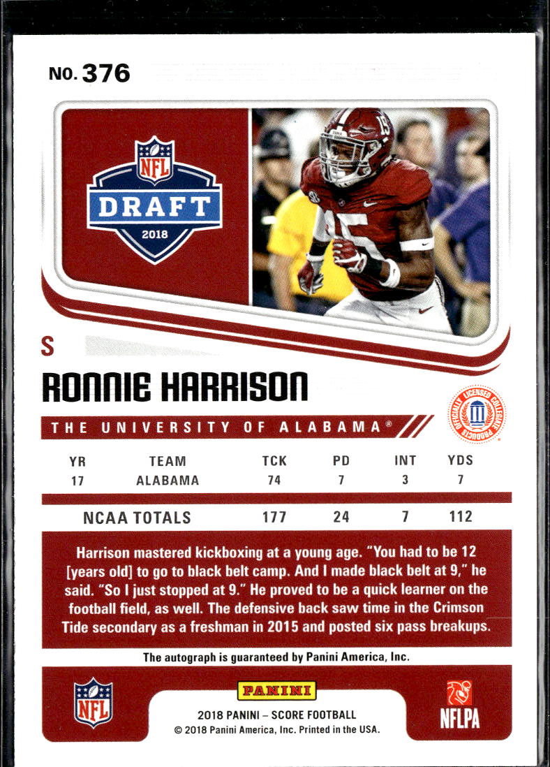 Ronnie Harrison 2018 Score Auto Autograph Artist's Proof RC 31/85 Alabama