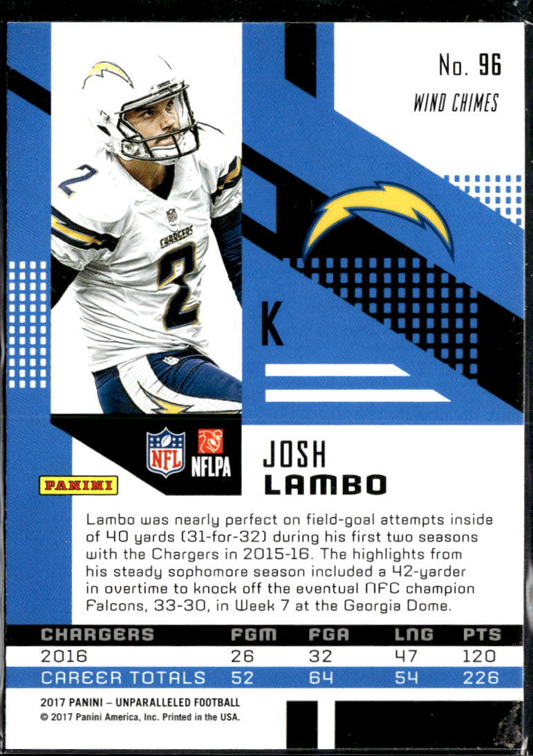 Josh Lambo 2017 Unparalleled Lime Green RC Los Angeles Chargers