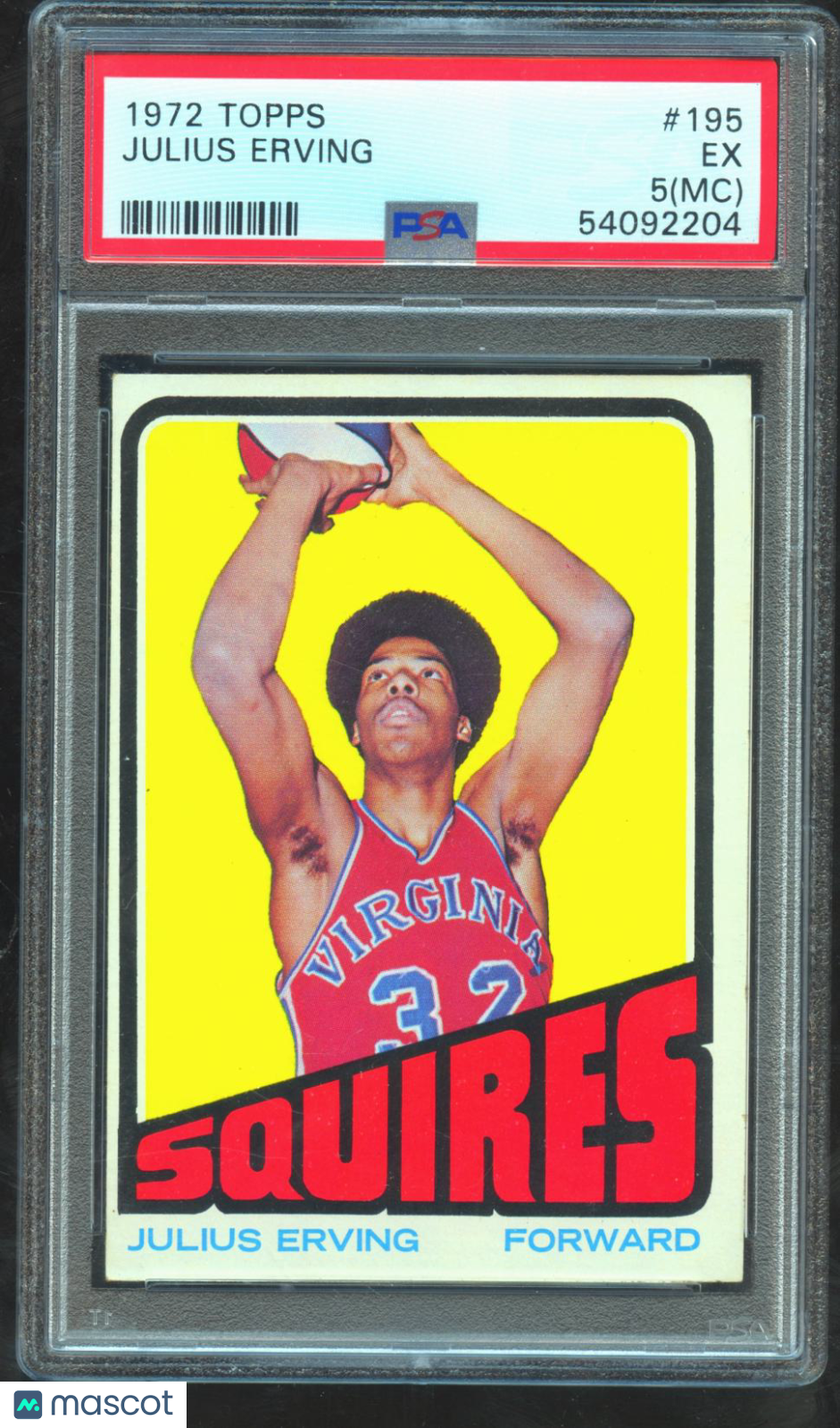 Julius Erving 1972 Topps Rookie Card RC Virginia Squires 76ers #195 PSA 5 MC