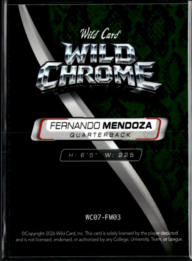 Fernando Mendoza 2026 Wild Card Rookie RC 1/1 Indiana Raiders