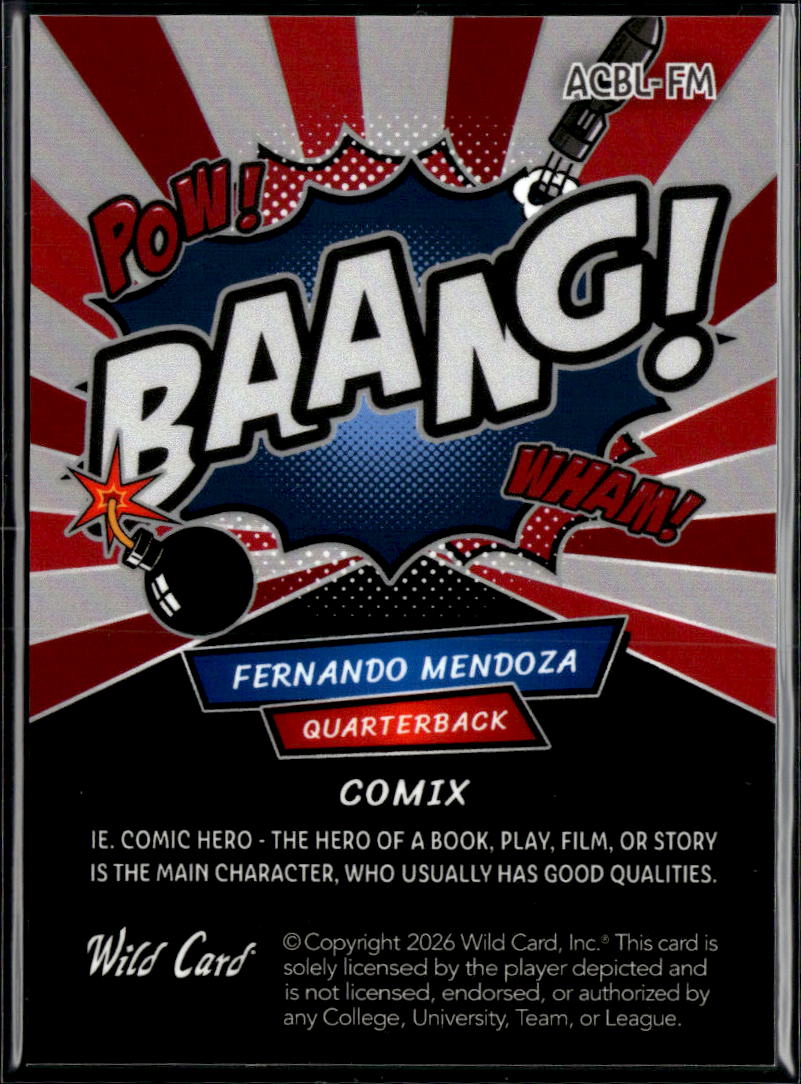 Fernando Mendoza 2026 Wild Card Rookie RC 1/1 Indiana Raiders