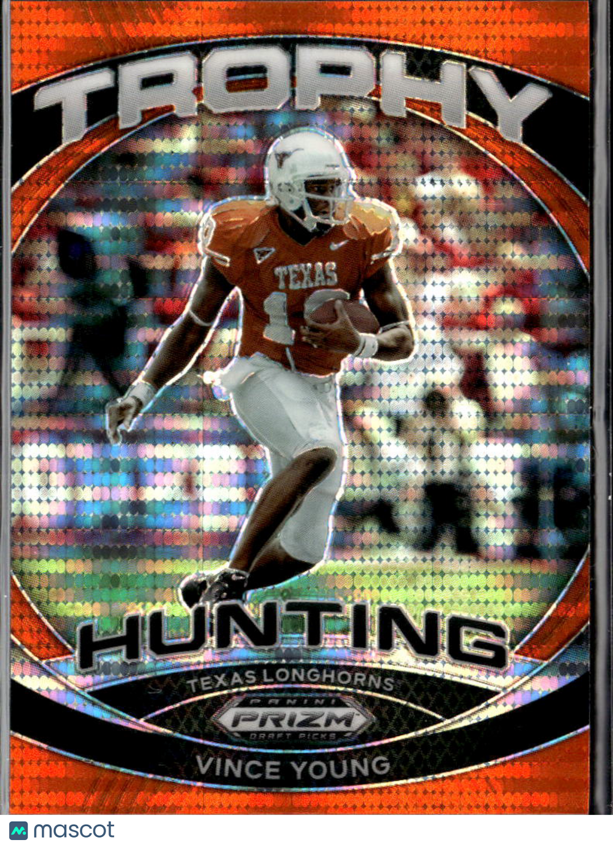 Vince Young 2024 Prizm Draft Trophy Hunting Orange Pulsar 22/49 Texas Longhorns