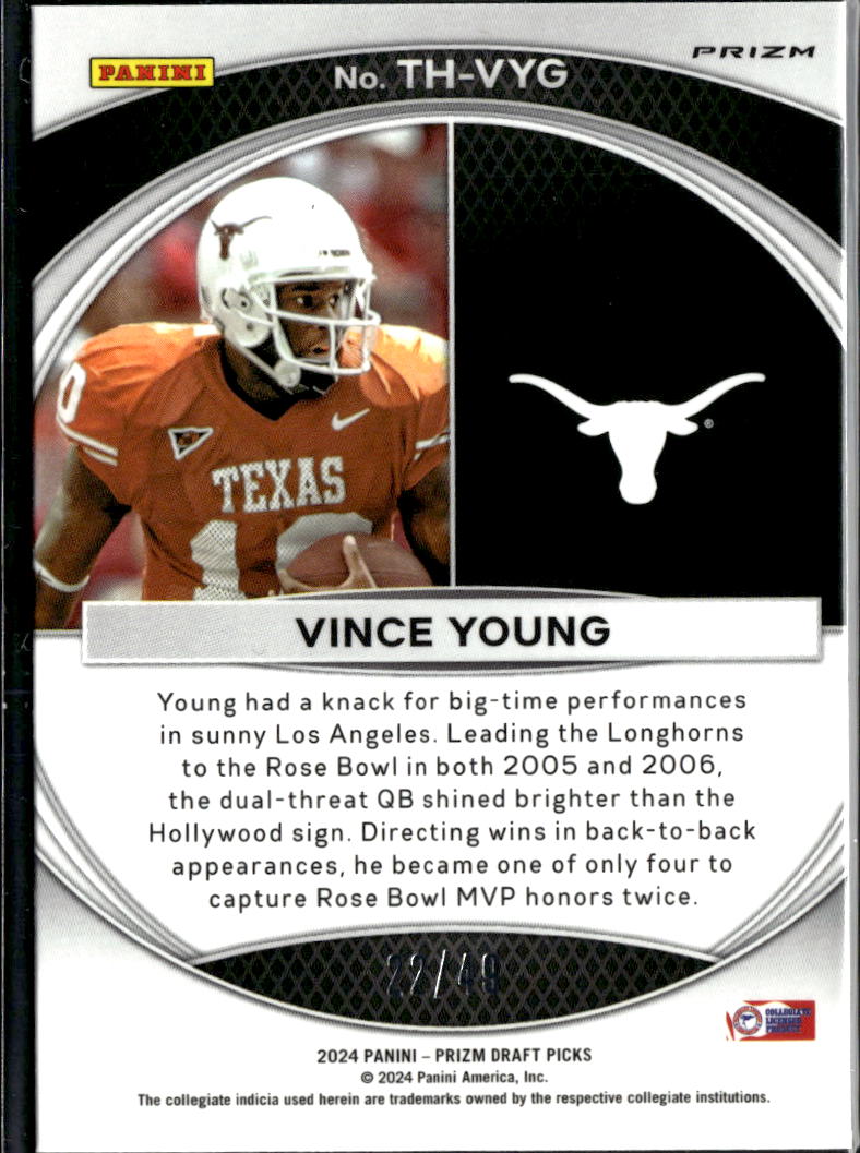 Vince Young 2024 Prizm Draft Trophy Hunting Orange Pulsar 22/49 Texas Longhorns