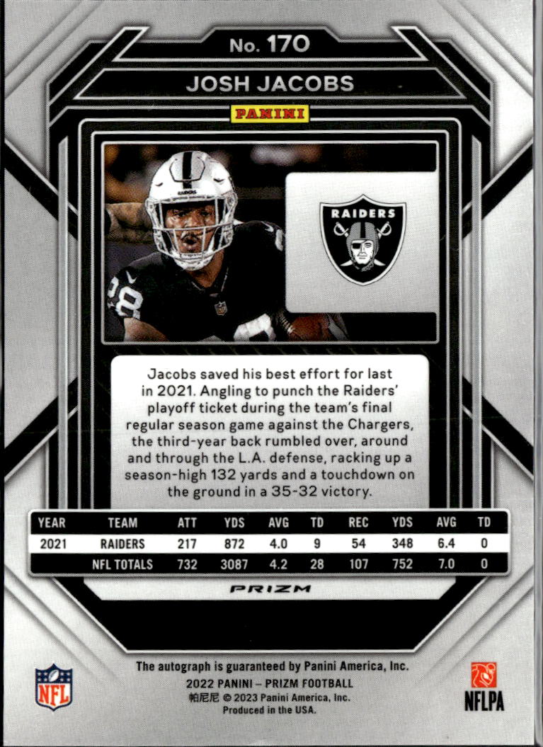 Josh Jacobs 2022 Prizm Auto Autograph Silver Packers Las Vegas Raiders