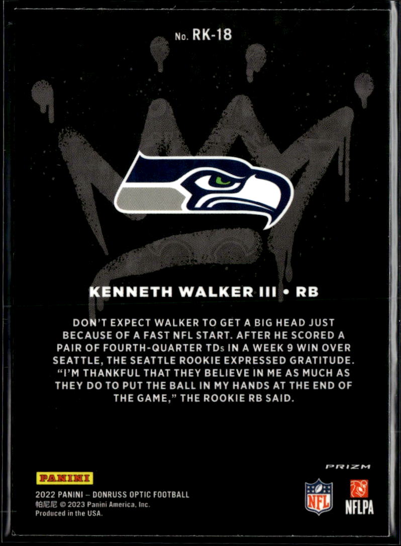 Kenneth Walker III 2023 Donruss Optic Rookie Kings RC Seattle Seahawks