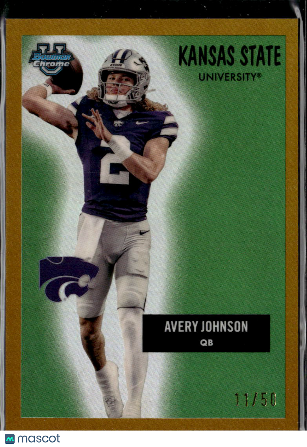 Avery Johnson 2025 Bowman Chrome '55 Gold Refractor 11/50 Kansas State Wildcats