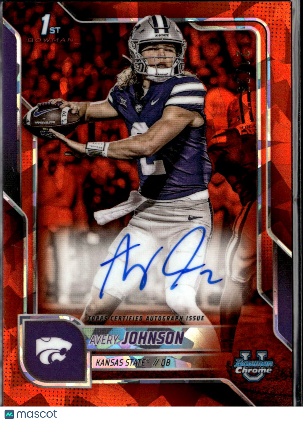 Avery Johnson 2025 Bowman Chrome Sapphire Orange Auto Autograph /25 Kansas State