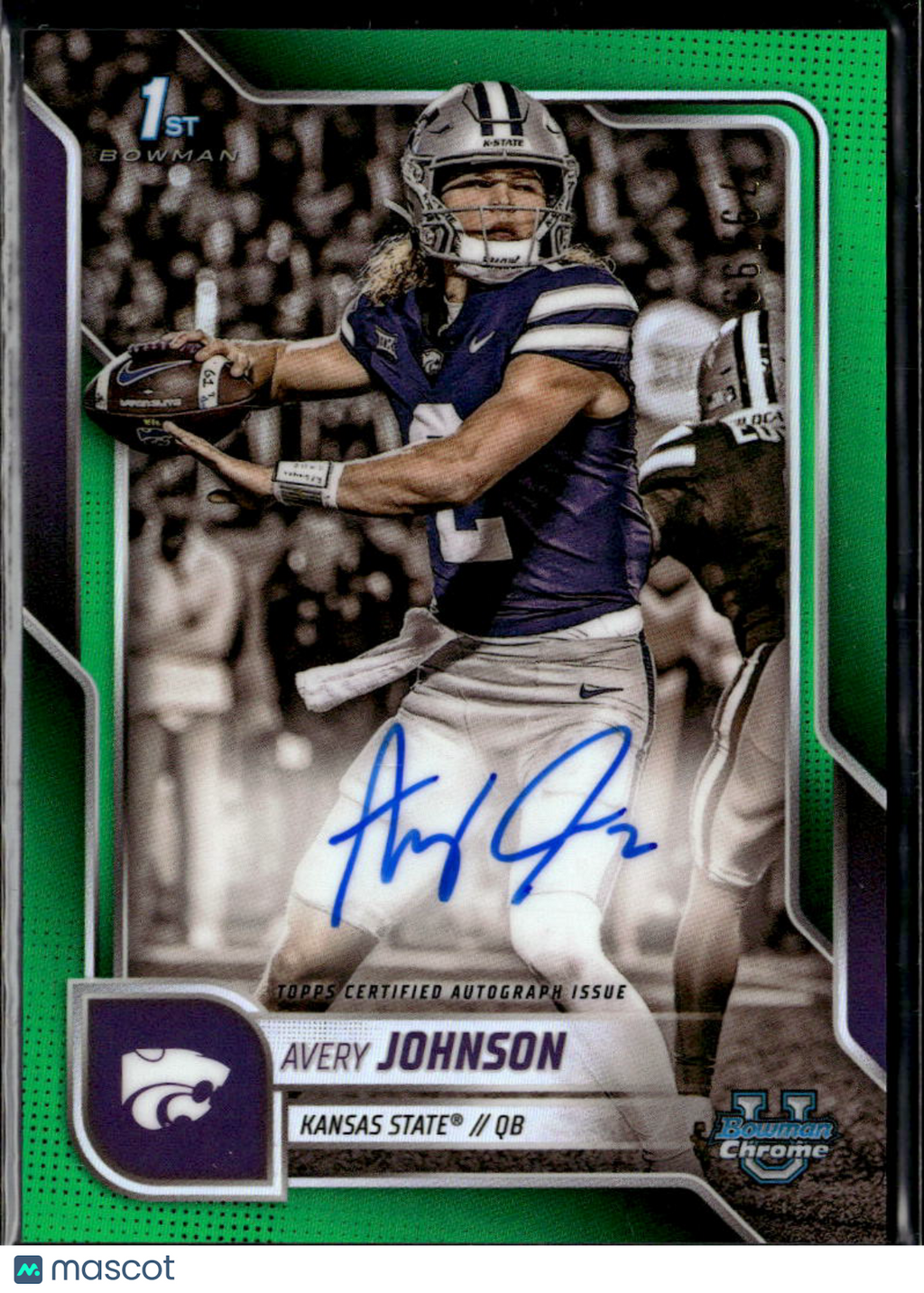 Avery Johnson 2025 Bowman Chrome 1st Auto Autograph Green 79/99 Kansas State