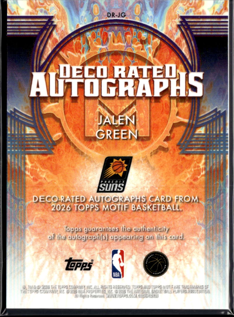 Jalen Green 2026 Topps Motif Auto Autograph 19/39 Phoenix Suns