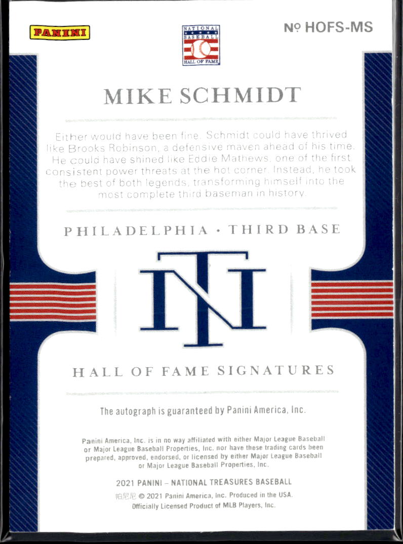 Mike Schmidt 2021 National Treasures Auto Autograph 1/3 Philadelphia Phillies