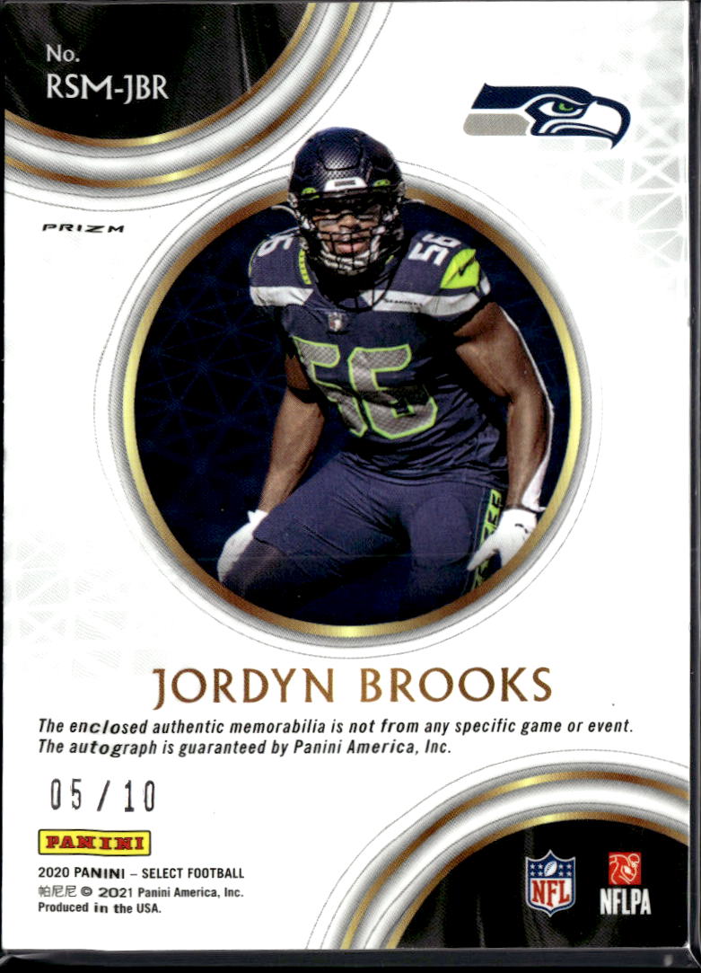 Jordyn Brooks 2020 Select Auto Autograph GOLD Patch RC 5/10 Seattle Seahawks