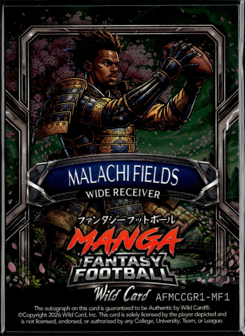 Malachi Fields 2026 Wild Card Manga Auto Autograph RC Notre Dame 1/1