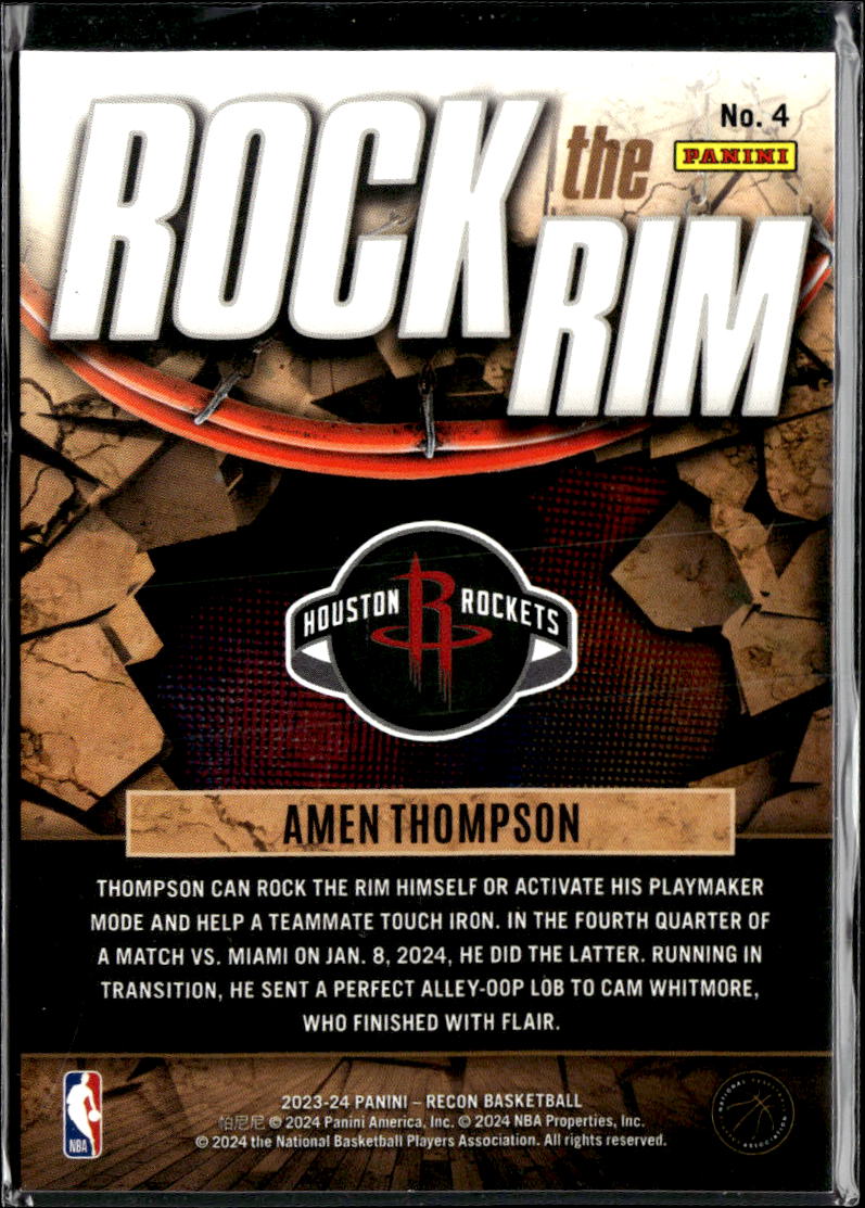 Amen Thompson 2023-24 Panini Recon Rock the Rim Rookie RC Houston Rockets