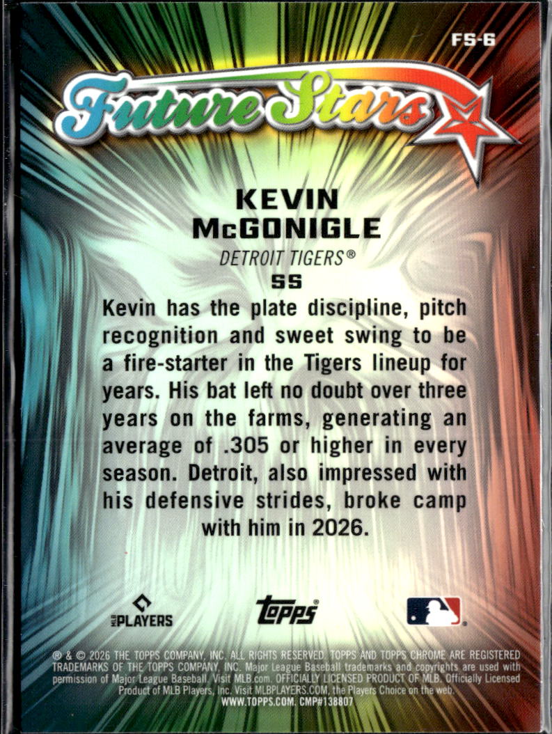Kevin McGonigle 2026 Topps Chrome Future Stars Refractor RC Detroit Tigers