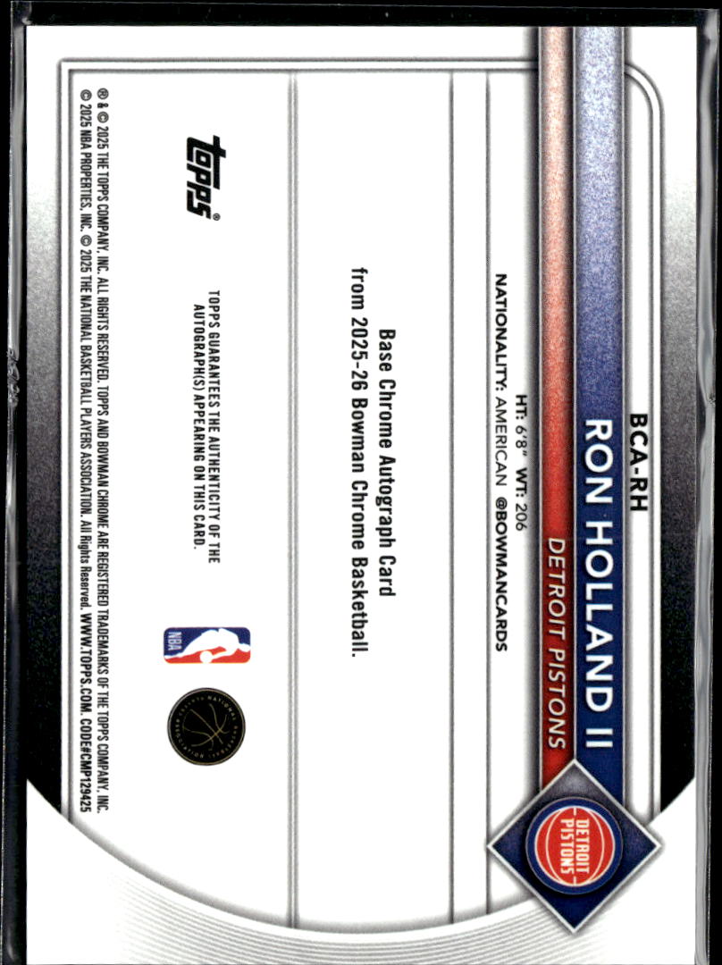 Ron Holland II 2025 Bowman Chrome Auto Autograph Detroit Pistons