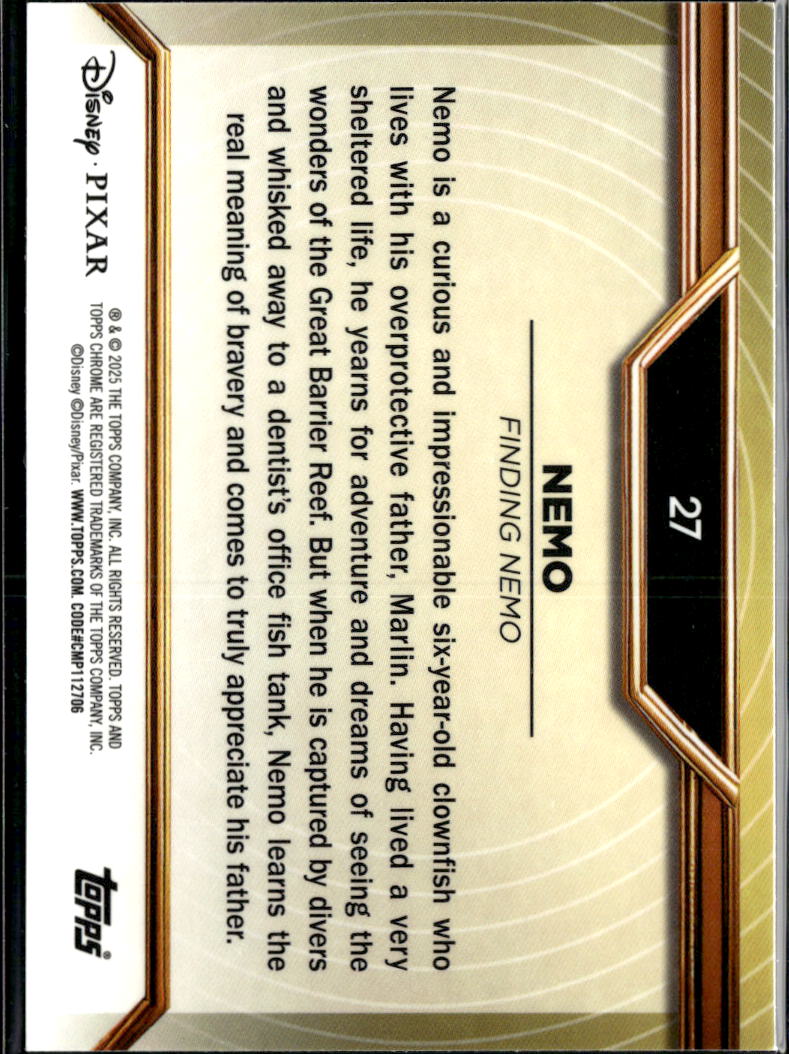 Nemo 2025 Topps Chrome Pixar Gold Disney Refractor #27