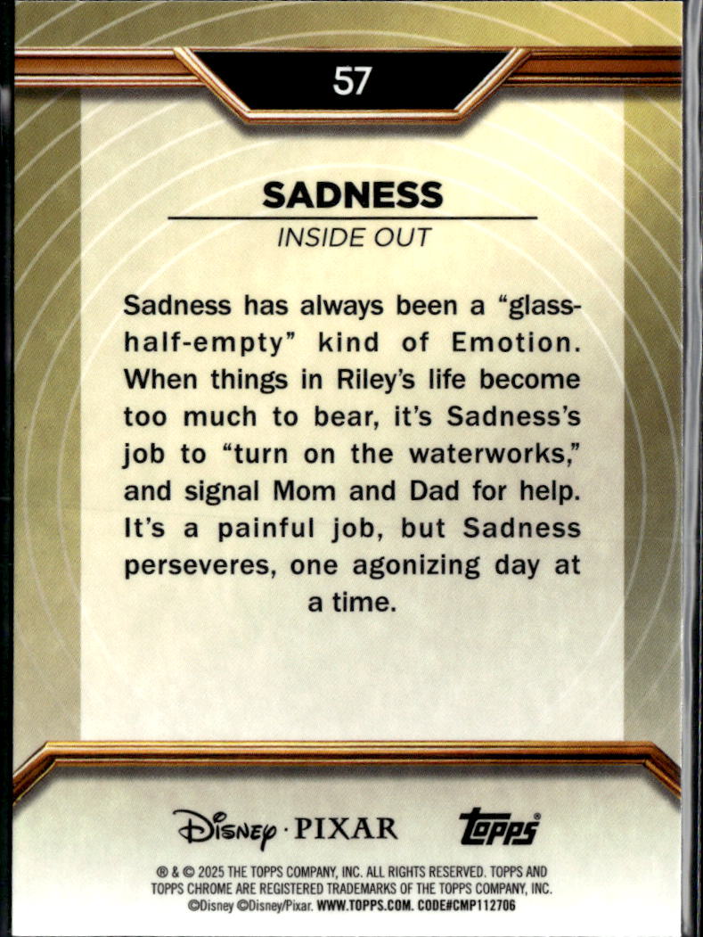 Sadness 2025 Topps Chrome Pixar Gold Disney Red 79/99 #57