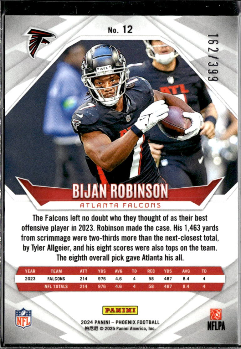 Bijan Robinson 2024 Phoenix Panini Logo 162/399 Atlanta Falcons